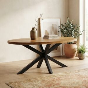 Table ovale en manguier massif avec pied étoile en métal noir — Collection Étoile, ART MOBILIER